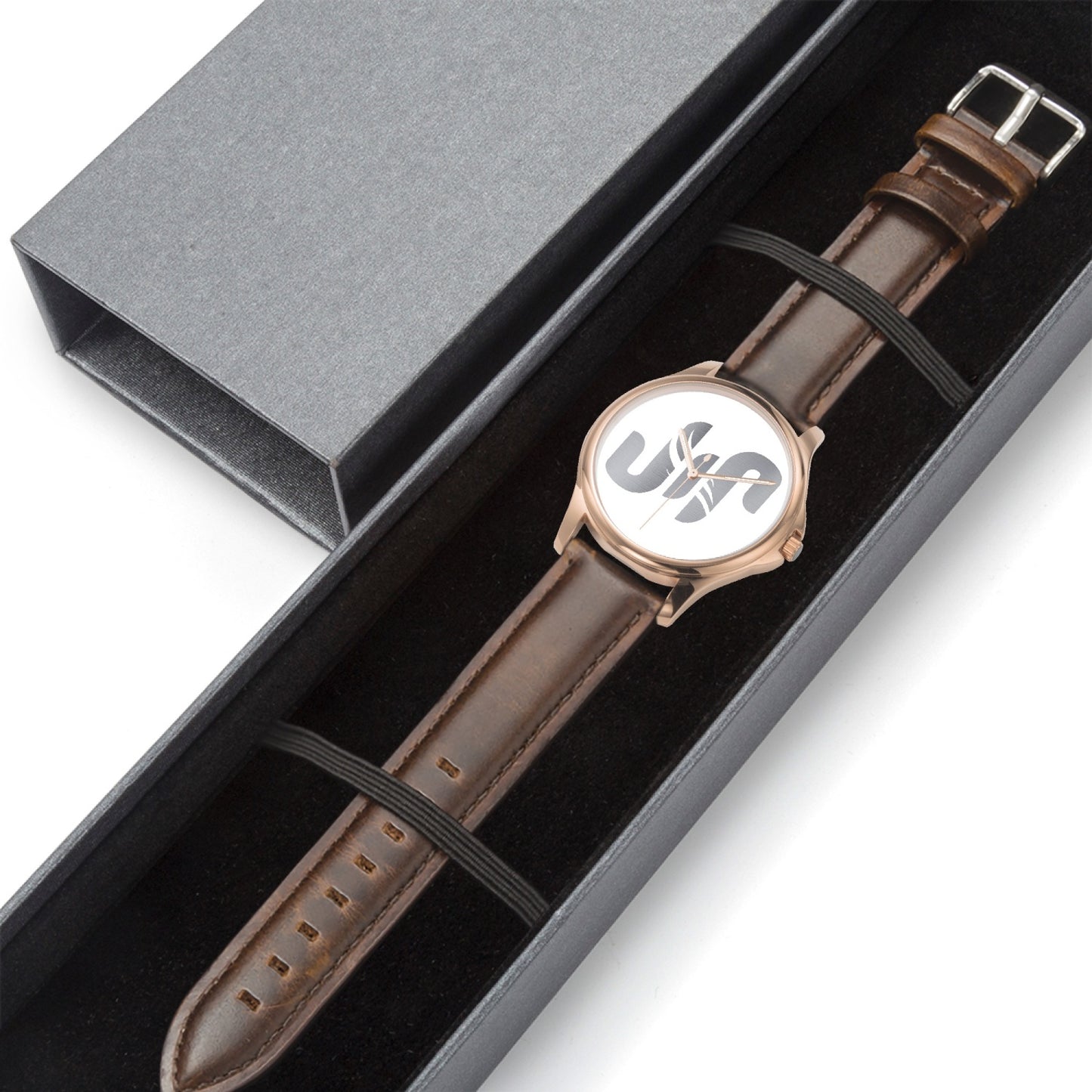 Stylish Classic Leather Strap Quartz Watch (Rose Gold)